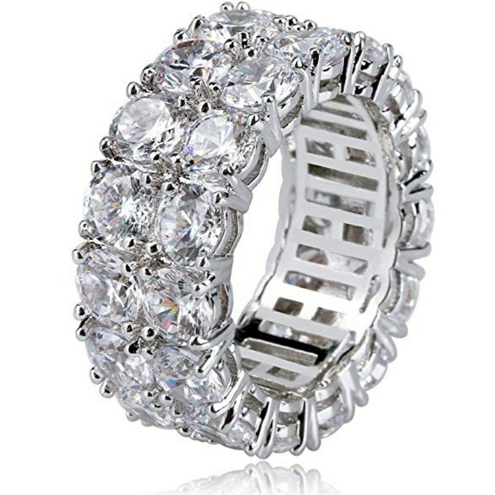 9mm 2 Rows Round Cut 14K Silver Plated band